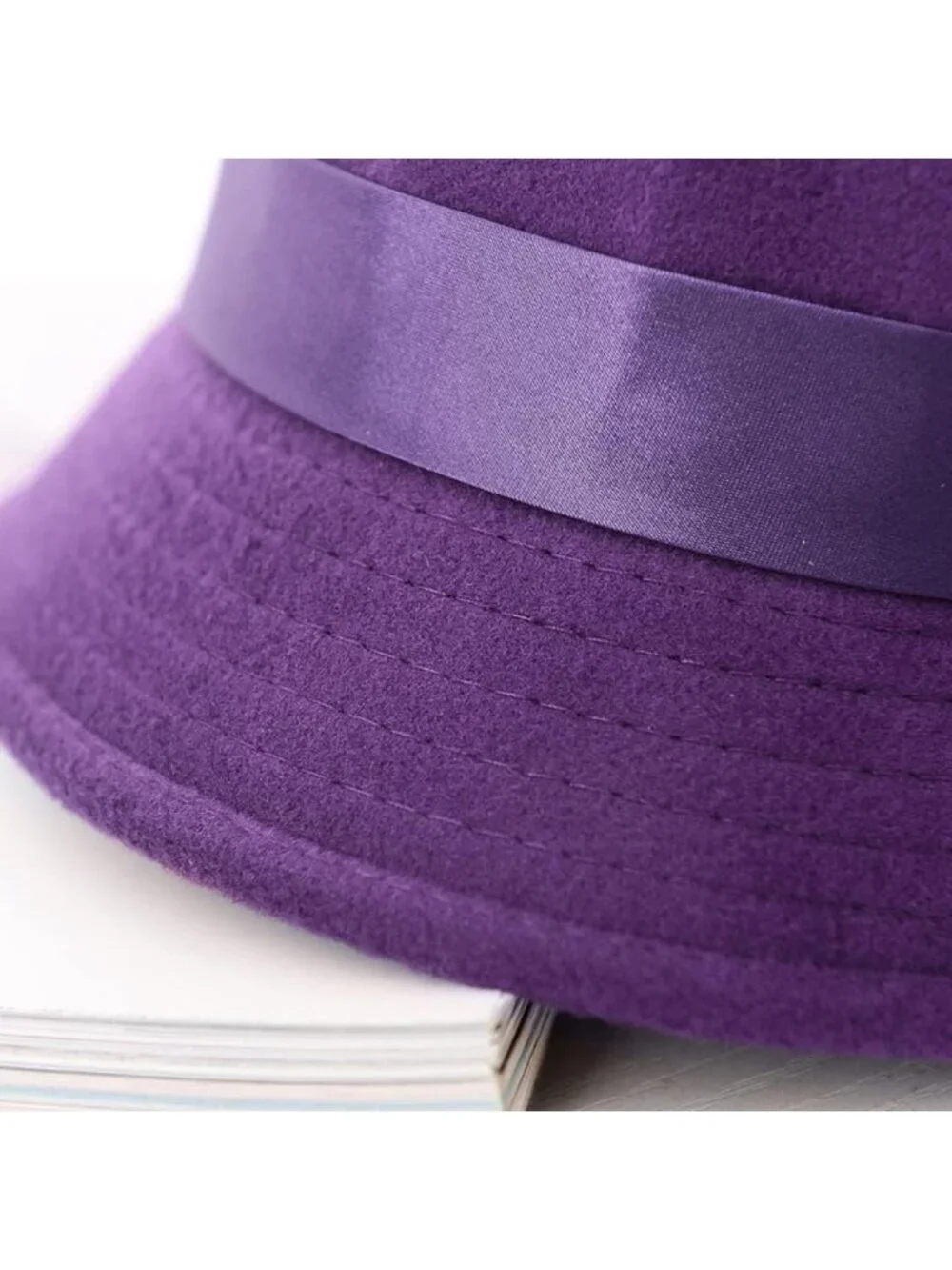 Women's Purple Vintage Felt Cloche inter Floral Fedora Imported Bucket Hat
